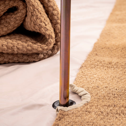 Forme demi-lune tapis pour tente de glamping